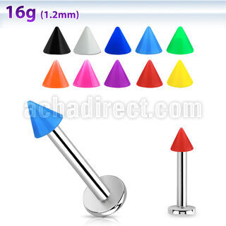 lbsacn3 316l steel labret with 3mm color acrylic cone