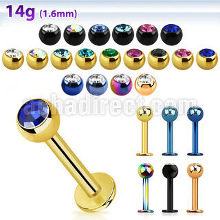 lbtc4 anodized 14g 316l steel labret with 4mm ball