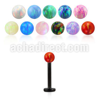 lbtop3 anodized 316l steel labret w a 3mm synthetic opal ball