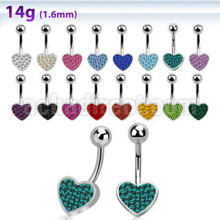 mcd372 316l steel belly banana with ferido glued crystal heart