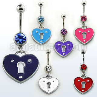 mcd381 316l steel belly banana w dangling painted heart