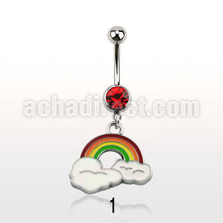 mcd383 316l steel belly banana w dangling painted rainbow