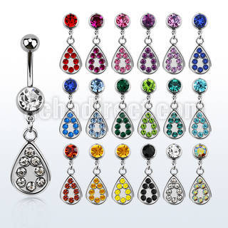 mcd403 piercing ombligo acero quirurgico bola joya bisel 8mm lagrima gota cristal 10mm distribuidor mayorista