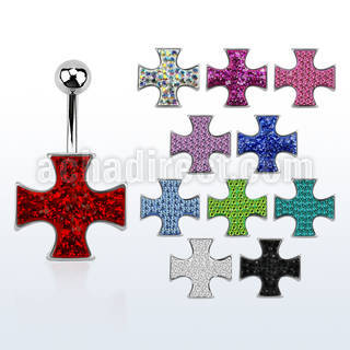 mcd419 piercing ombligo acero quirurgico cruz hierro multi cristal ferido inferior al por mayor
