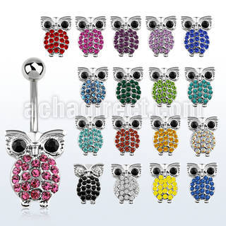mcd451 piercing ombligo acero quirurgico buho cristal 10mm venta