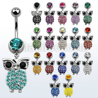 mcd451d piercing ombligo acero quirurgico bola joya bisel 8mm buho cristal grandes ojos colgado 10mm distribuidor