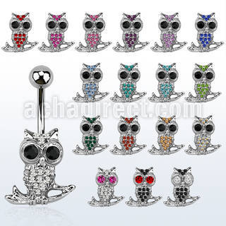 mcd465 piercing ombligo acero quirurgico buho sentado rama cristal inferior distribuidor