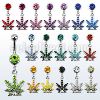 mcd473 piercing ombligo acero quirurgico bola joya bisel 8mm hoja marihuana cristal 10mm mayorista