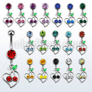mcd474 piercing ombligo acero quirurgico bola joya bisel 8mm cerezas cristal s marco corazon 10mm mayorista