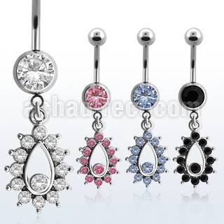 mcd485 316l steel belly banana w jewel ball crystal teardrop