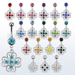 mcd500 piercing ombligo acero quirurgico bola joya bisel 8mm flor alambre cristal 10mm mayorista
