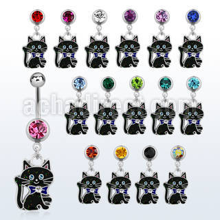 mcd503 316l steel belly banana with dangling black cat