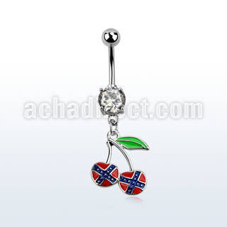 mcd504x piercing ombligo acero quirurgico zirconia redonda 8mm cerezas pintadas colores bandera confederada s distribuidor mayorista