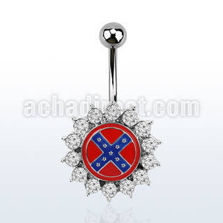 mcd505 piercing ombligo acero quirurgico logo bandera confederada redondo 12mm cristal 10mm distribuidor