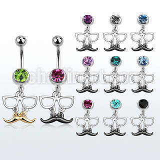 mcd507 piercing ombligo acero quirurgico bola joya 8mm bigote negro dorado gafas colgado 10mm distribuidor
