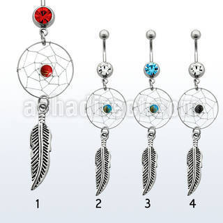 mcd524 316l steel belly banana w dreamcatcher w painted ball