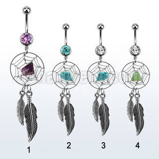 mcd525 piercing ombligo acero quirurgico bola joya bisel 8mm atrapasuenos colgado plumas 10mm venta