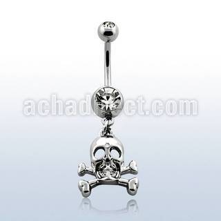 mcd545 316l steel belly banana with skull w crossed bones