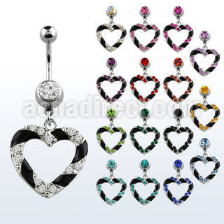 mcd551 piercing ombligo acero quirurgico bola joya 8mm corazon colgado esmalte negro cristal claros 10mm distribuidor