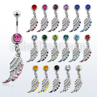 mcd568 piercing ombligo acero quirurgico bola joya bisel 8mm ala pajaro colgado cristal 10mm distribuidor mayorista