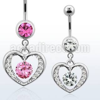 mcd571 piercing ombligo acero quirurgico bola joya bisel 8mm zirconia redonda colgante corazon 10mm al por mayor