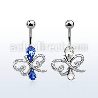 mcd585 piercing ombligo acero quirurgico mariposa cristal gotas lagrima . longitud 10mm venta