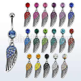 mcd607x piercing ombligo acero quirurgico bola joya bisel 8mm ala pajaro cristal 10mm mayorista