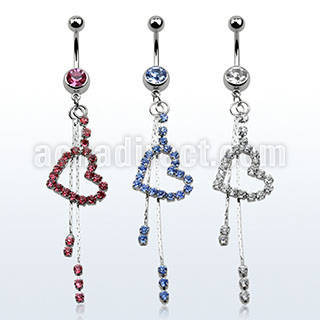 mcd620 belly banana w a dangling heart w 2 chains w crystals