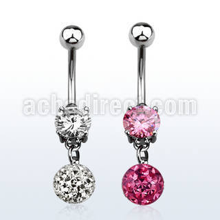 mcd625 piercing ombligo acero quirurgico zirconia 8mm bola 8mm multi cristal ferido al por mayor