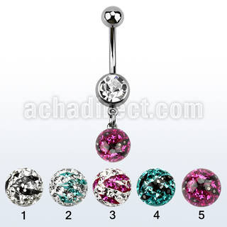mcd626c piercing ombligo acero quirurgico bola joya bisel 8mm bola multi cristal ferido 8mm rayas cebra 10mm distribuidor mayorista