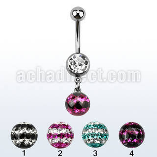 mcd626d piercing ombligo acero quirurgico bola joya bisel 8mm bola 8mm multi cristal ferido triple linea 10mm distribuidor mayorista