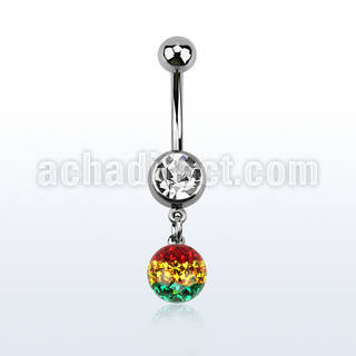 mcd626r piercing ombligo acero quirurgico bola joya bisel 8mm bola 8mm multi cristal rayas color rasta 10mm distribuidor mayorista