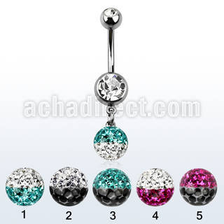 mcd626xe piercing ombligo acero quirurgico bolas 5 8mm doble joya bisel bola 8mm multi cristal ferido colores 10mm venta