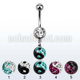 mcd626y piercing ombligo acero quirurgico bola joya bisel 8mm bola 8mm multi cristal ferido ying yang 10mm distribuidor mayorista
