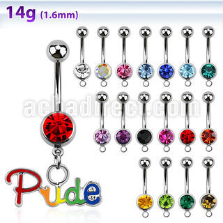 mcd648 316l steel belly banana with dangling gay pride slogan