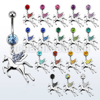 mcd675 piercing ombligo acero quirurgico bola joya bisel 8mm pegaso colgado alas cristal 10mm distribuidor