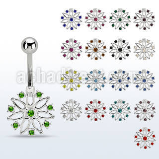 mcd700 piercing ombligo acero quirurgico flor cristal la esta plata al por mayor