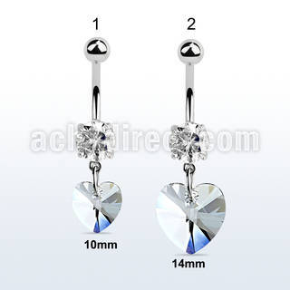 mcd715 piercing ombligo acero quirurgico zirconia 8mm cristal corazon colgado mayorista