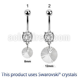 mcd718 steel belly banana w a dangling round swarovski crystal