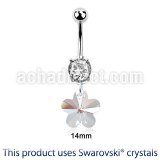 mcd720 steel belly banana w a dangling flower swarovski crystal
