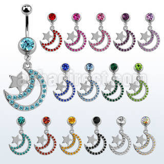 mcd723 piercing ombligo acero quirurgico bola joya bisel 8mm luna cristal estrella 10mm venta