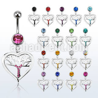 mcd751 banana ombligo acero quirurgico bola joya bisel 8mm arbol vida colgado cristal dentro corazon plata al por mayor
