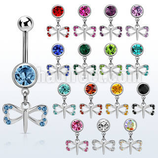mcd761 piercing ombligo acero quirurgico bola joya colgante pequena libelula colgante laton chapado plata