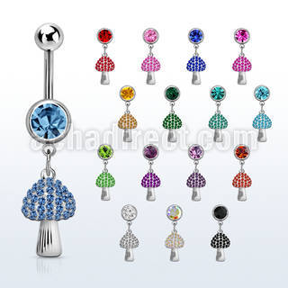 mcd764 piercing ombligo acero quirurgico bola joya bisel 8mm colgante seta cristal plata distribuidor