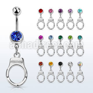 mcd765 piercing ombligo acero quirurgico bola 8mm joya bisel colgante esposas grabado freedom plata venta