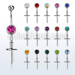mcd768 piercing ombligo acero quirurgico bola joya colgante punal colgante laton chapado plata
