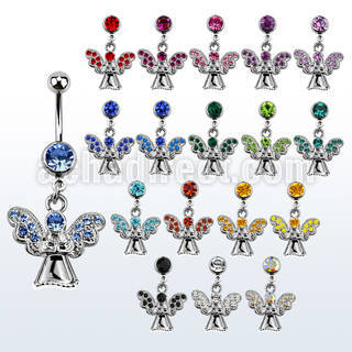 mcdang2 piercing ombligo acero quirurgico bola joya bisel 8mm angel colgado alas cristal 10mm al por mayor