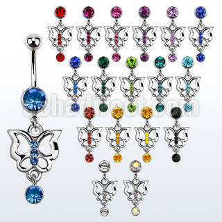 mcdb2 316l steel belly banana w dangling crystal butterfly