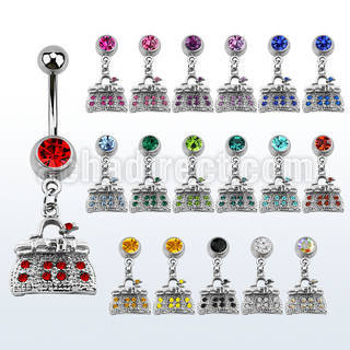 mcdbgc2 piercing ombligo acero quirurgico bola joya bisel 8mm bolso mano cristal colgado 10mm venta