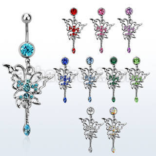 mcdbut11 piercing ombligo acero quirurgico bola joya bisel 8mm mariposa cristal estilo tipo tatuaje 10mm al por mayor
